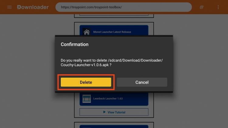 click delete again