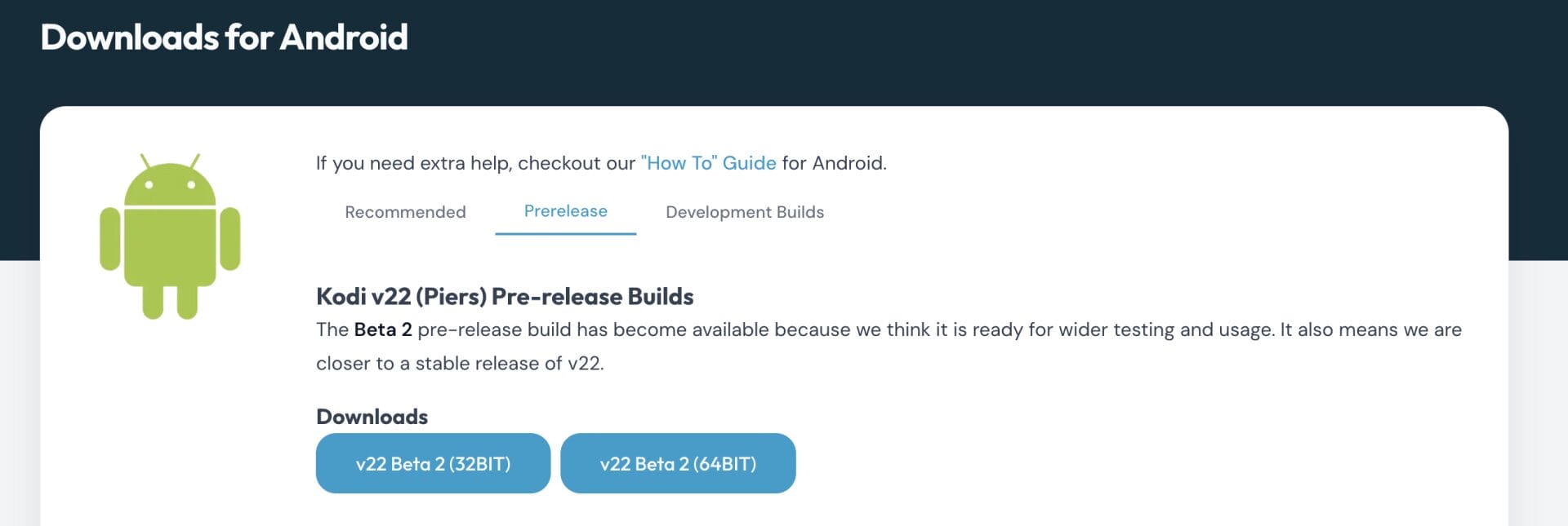 Kodi 22 Piers Beta 2 Download Links
