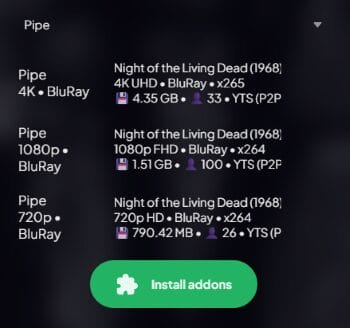 pipe addon results