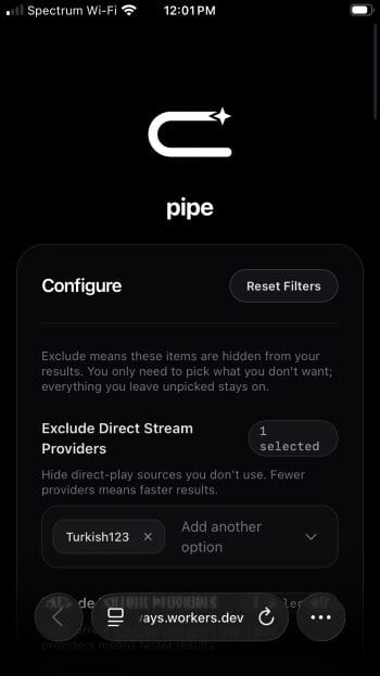select direct stream providers you wish to exclude