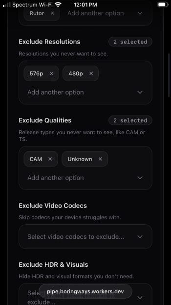 exclude resolutions, qualities, codecs, visuals