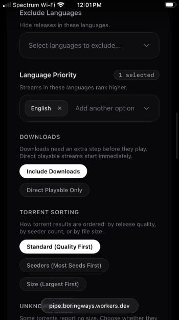 choose language priority and choose torrent sorting method
