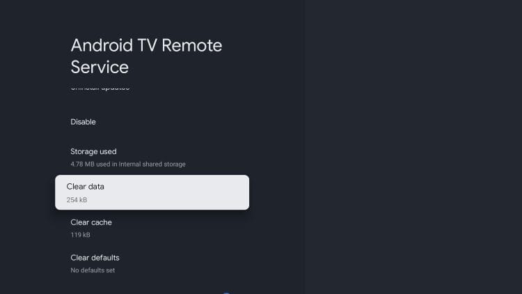 clear data android google tv
